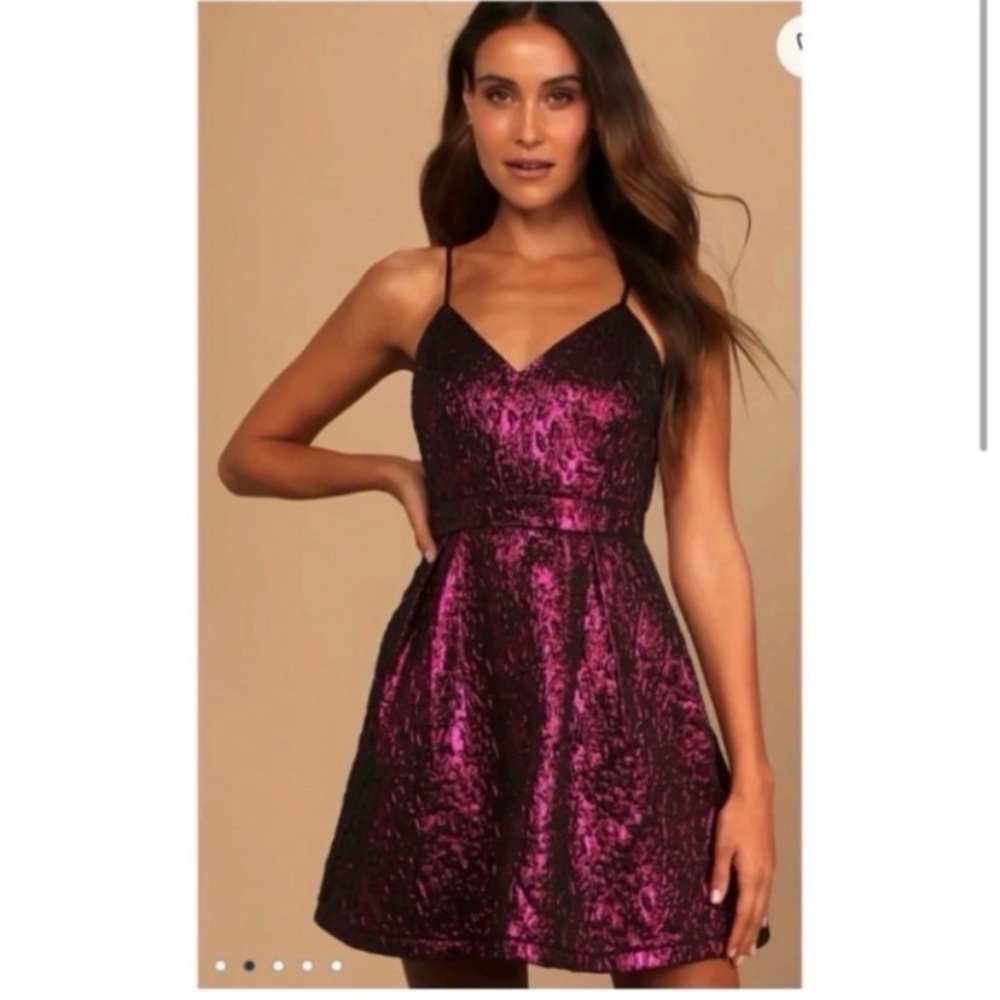 LULUS Magenta Metallic Mini Dress - Picture 2 of 9